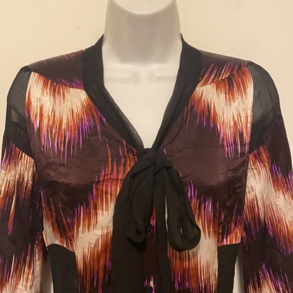 Line & Dot 100% Silk Blouse With Sheer Panels XS - Picture 5 of 14